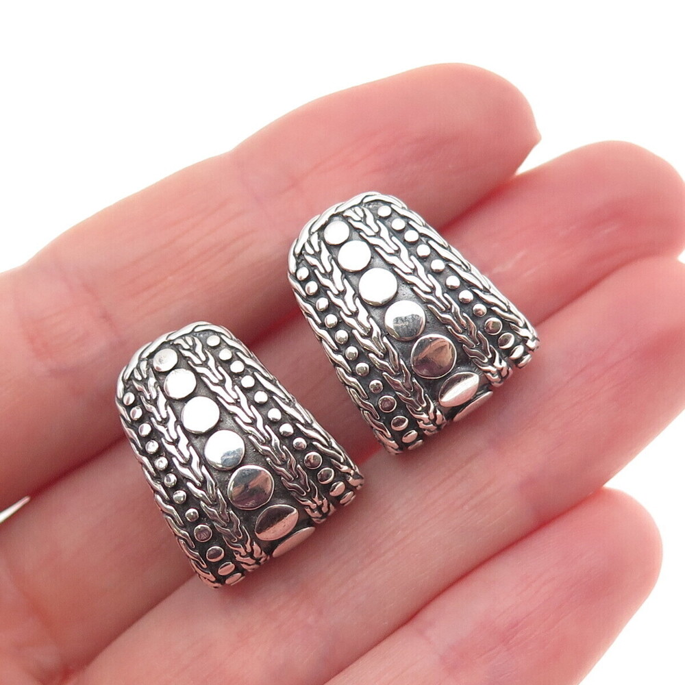 John Hardy 925 Sterling Silver Vintage Dot Nuansa J-Hoop Earrings